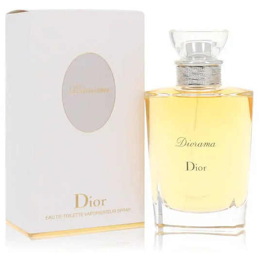 Diorama eau de toilette spray bottle with silver cap beside white box