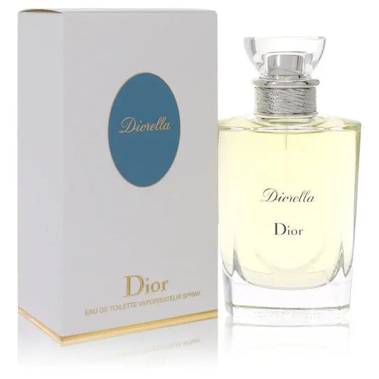 Diorella women's perfume set: pale yellow bottle with metallic cap and printed box