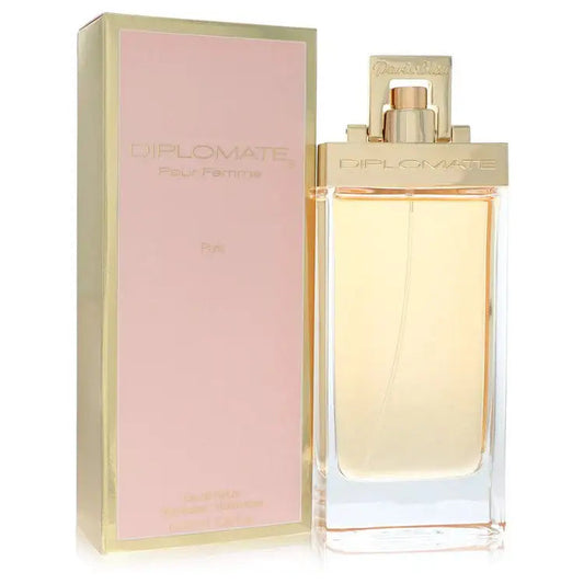 Paris Bleu women’s Diplomate perfume bottle with gold cap and pale pink box insert