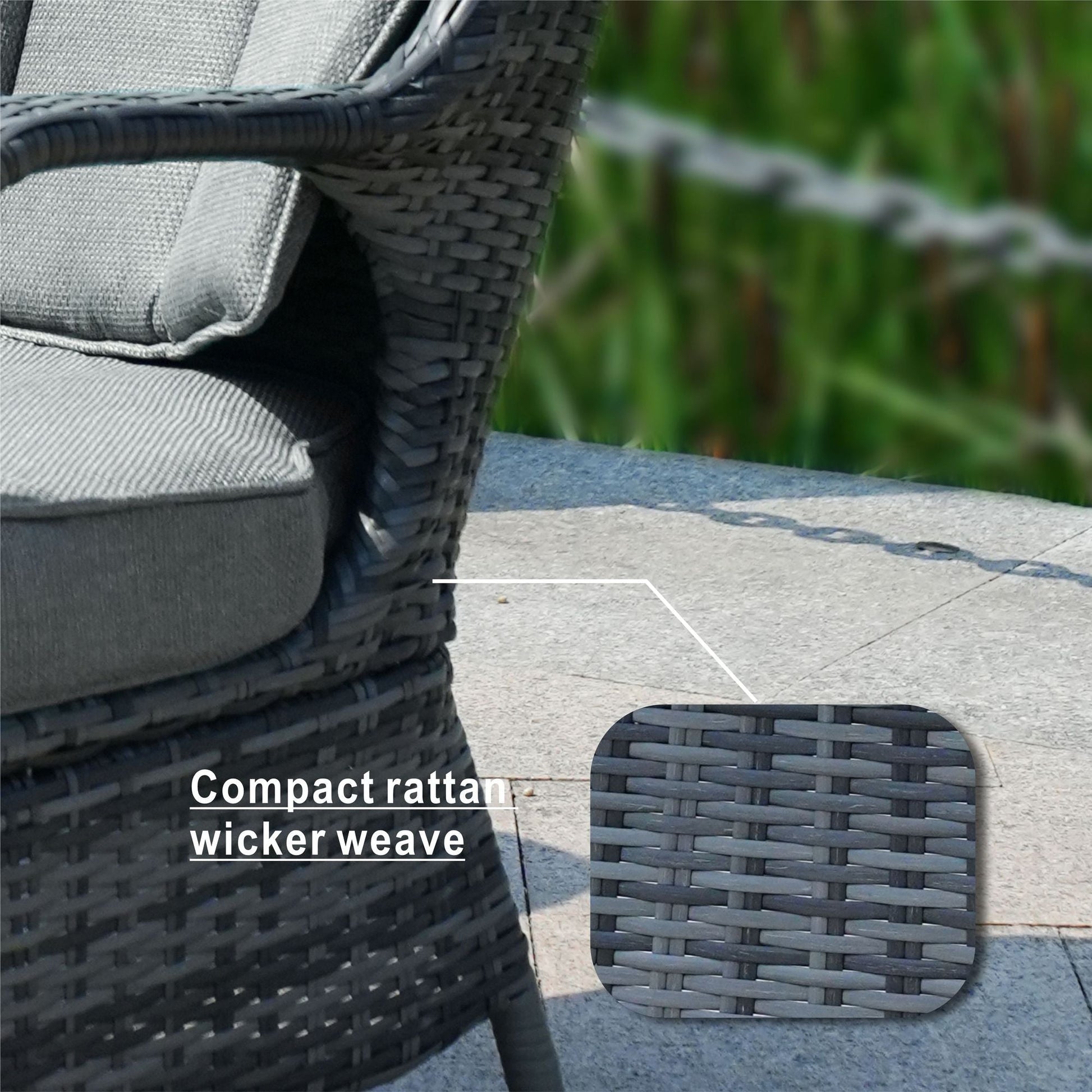 Direct Wicker 7 PCS Patio Gas Firepit and Ice Container Rectangle Dining Set with 6 Standard Height Chairs - Renee Lane Company