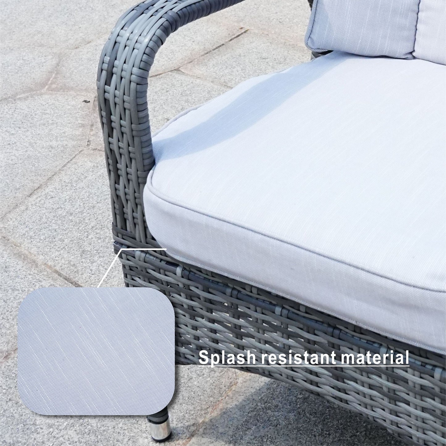 Direct Wicker 7 PCS Patio Gas Firepit and Ice Container Rectangle Dining Set with 6 Standard Height Chairs - Renee Lane Company
