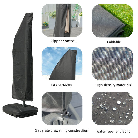 Umbrella zipper cover with foldable shape and zipper control, dark gray/black