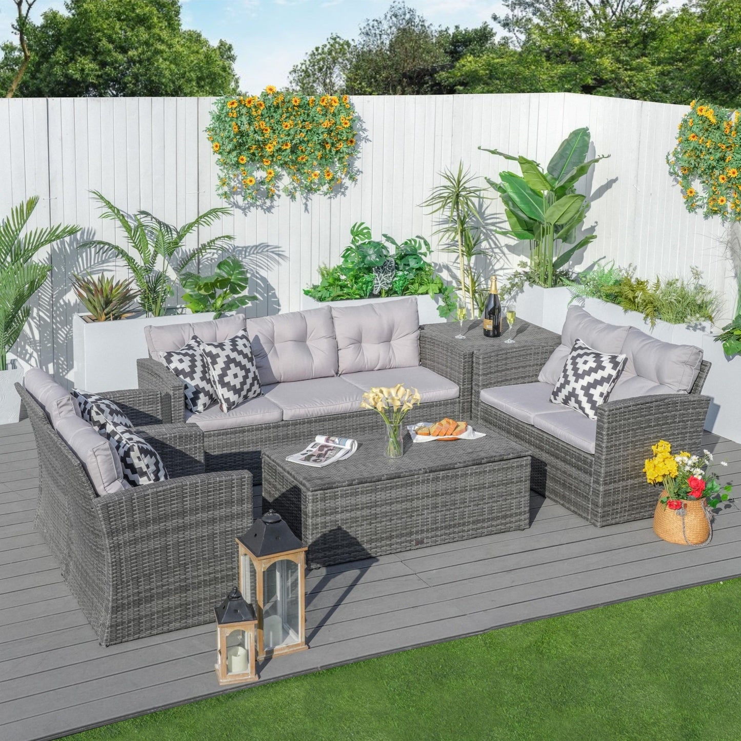 Direct Wicker Outdoor Patio Conversation Set with Storage Box with Cushion - Renee Lane Company