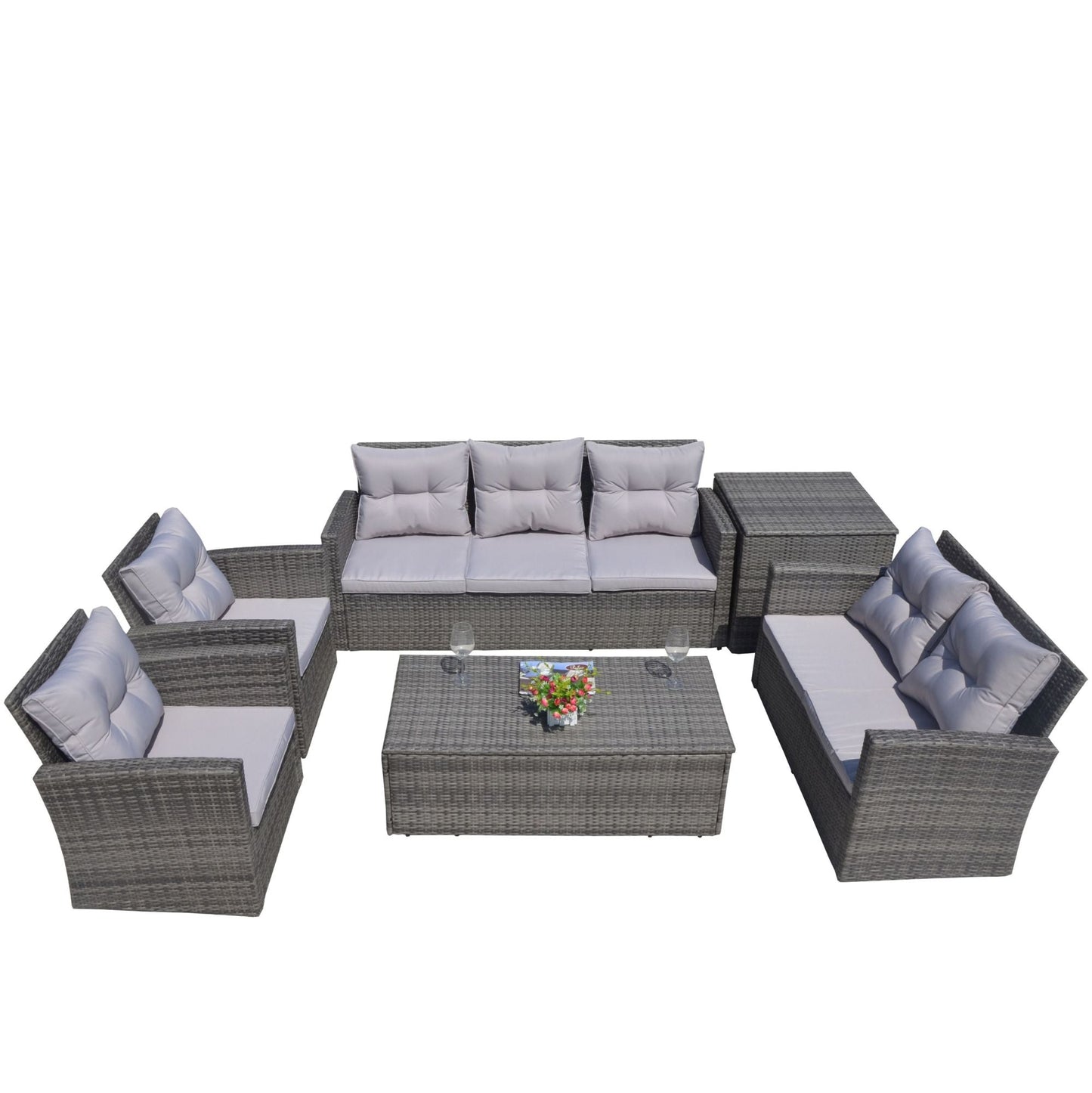 Direct Wicker Outdoor Patio Conversation Set with Storage Box with Cushion - Renee Lane Company