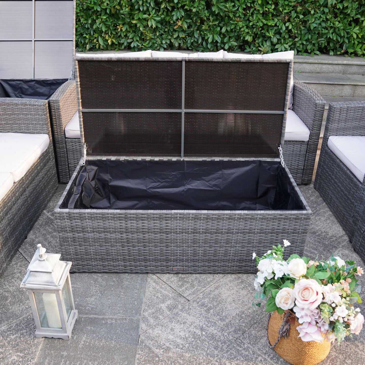 Direct Wicker Outdoor Patio Conversation Set with Storage Box with Cushion - Renee Lane Company