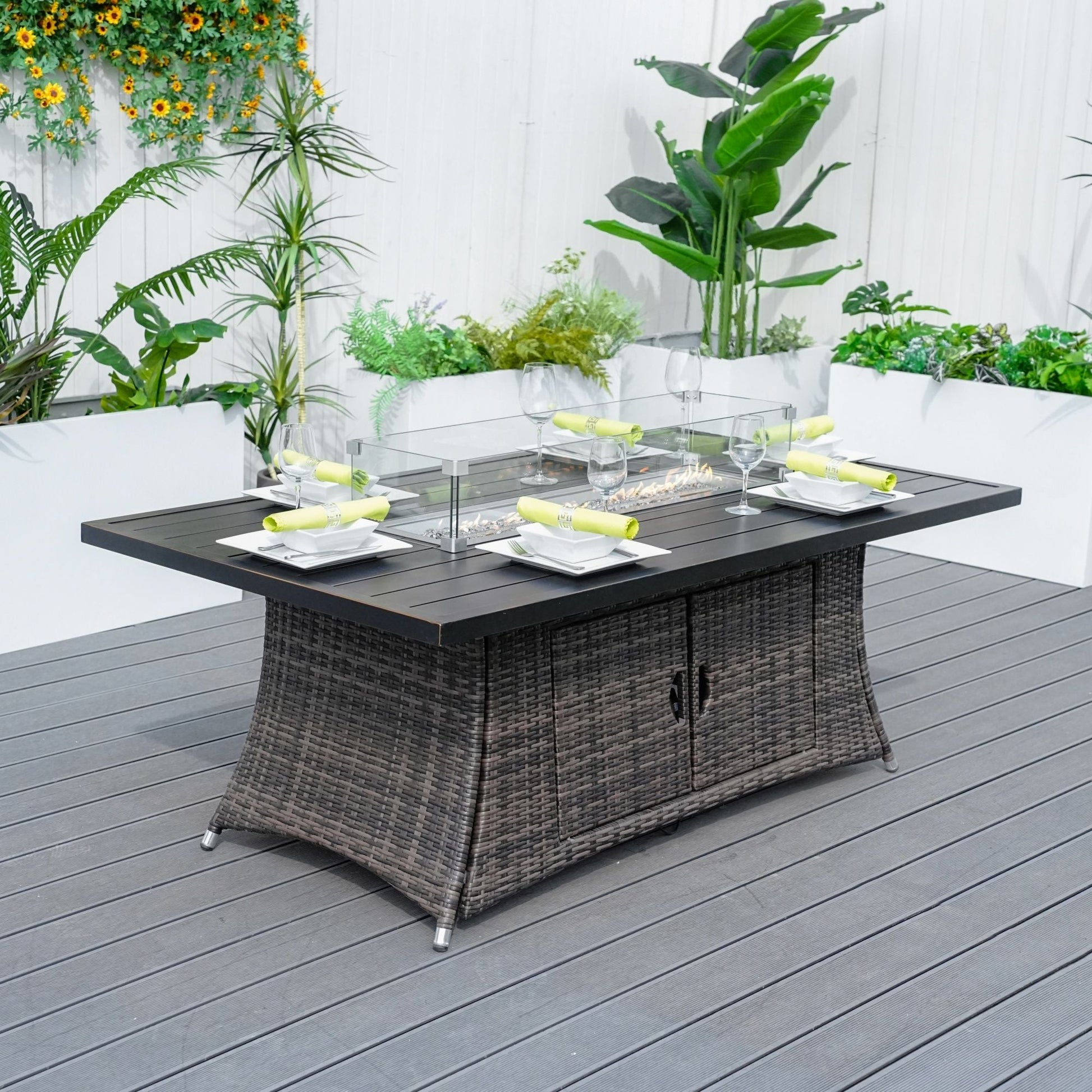 Direct Wicker PE Rattan and Aluminium Patio Dining Fire Pit Table (Table Only) - Renee Lane Company