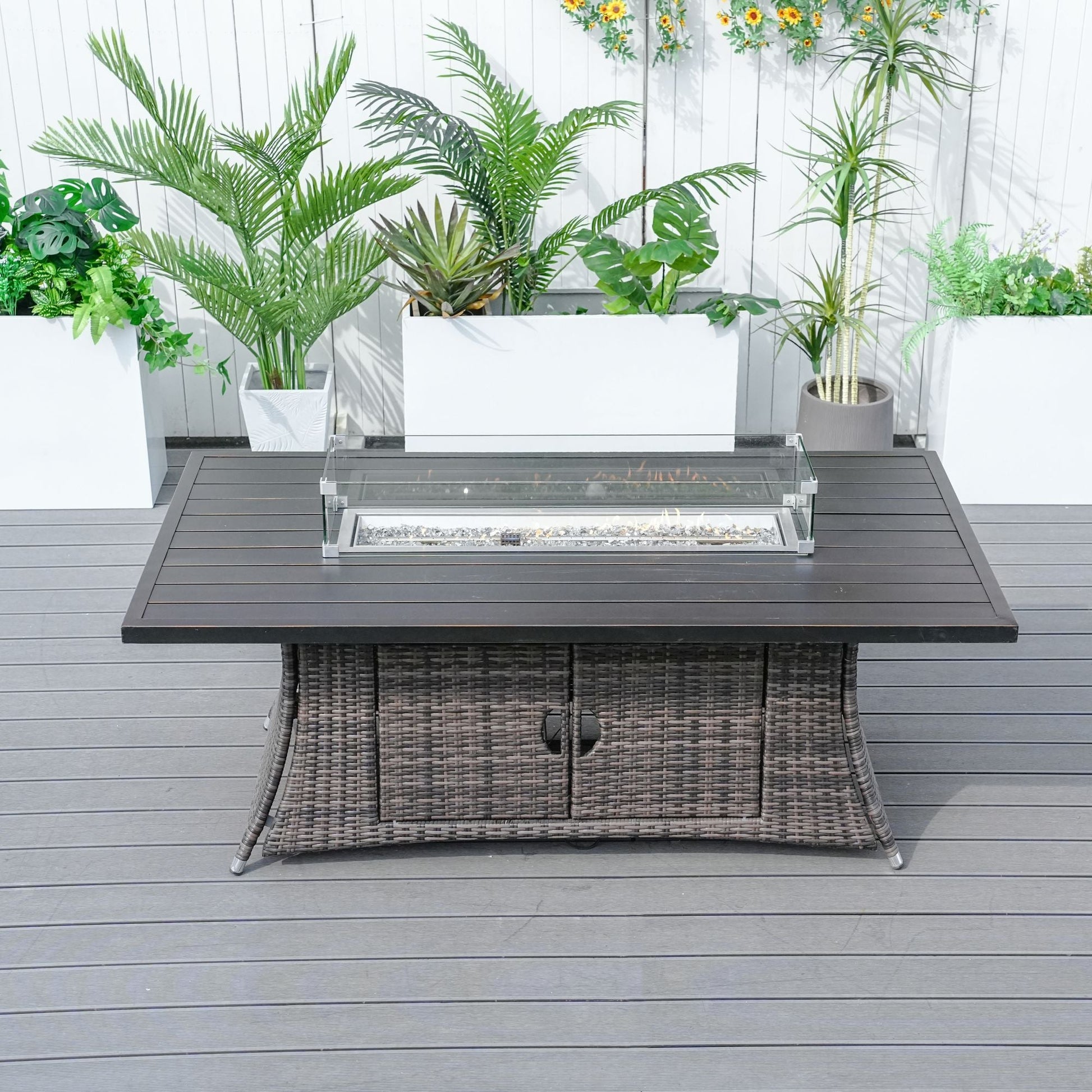 Direct Wicker PE Rattan and Aluminium Patio Dining Fire Pit Table (Table Only) - Renee Lane Company
