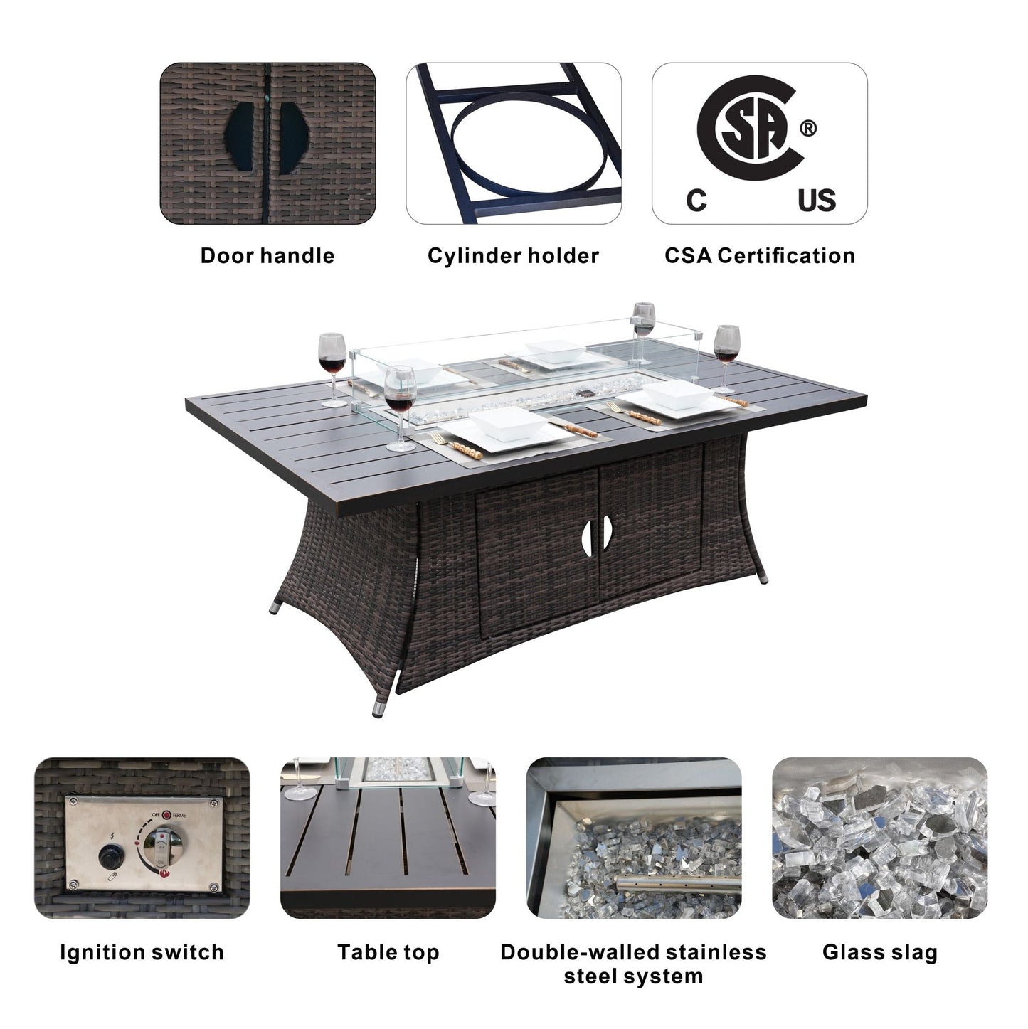 Direct Wicker PE Rattan and Aluminium Patio Dining Fire Pit Table (Table Only) - Renee Lane Company