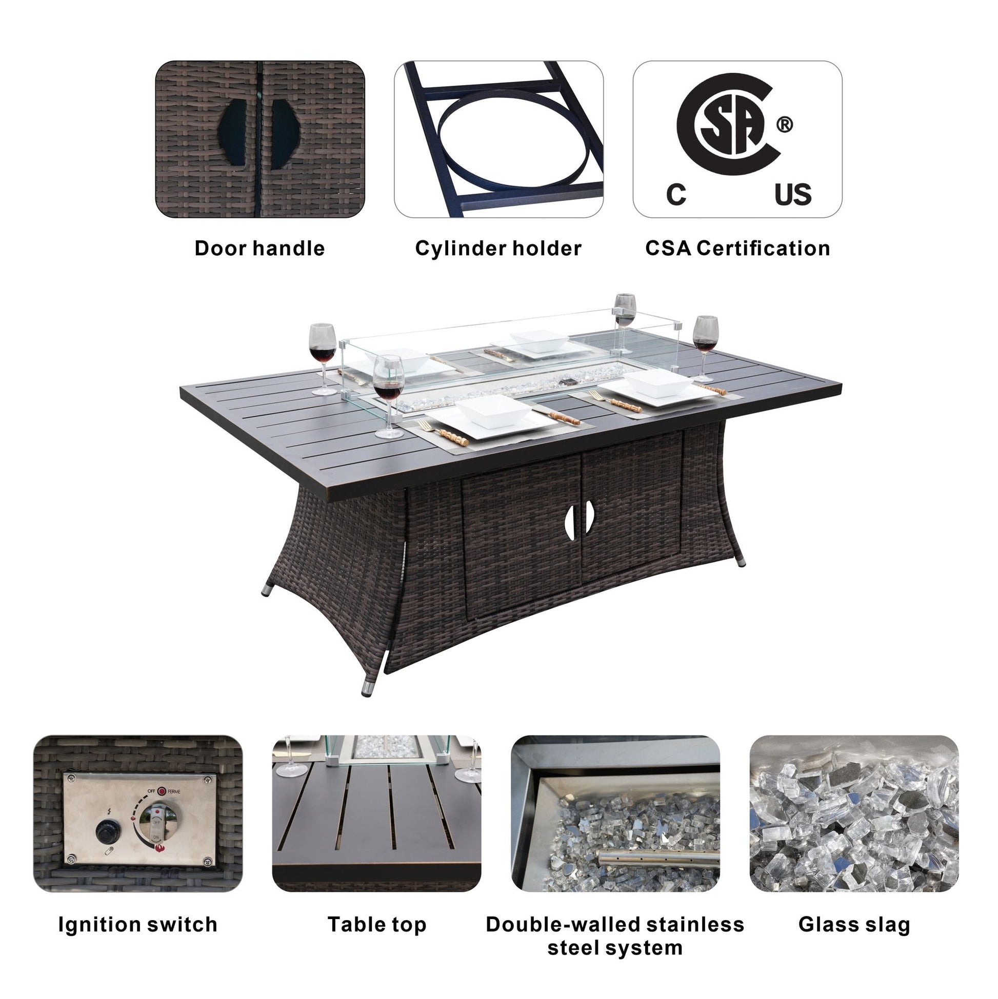 Direct Wicker PE Rattan and Aluminium Patio Dining Fire Pit Table (Table Only) - Renee Lane Company