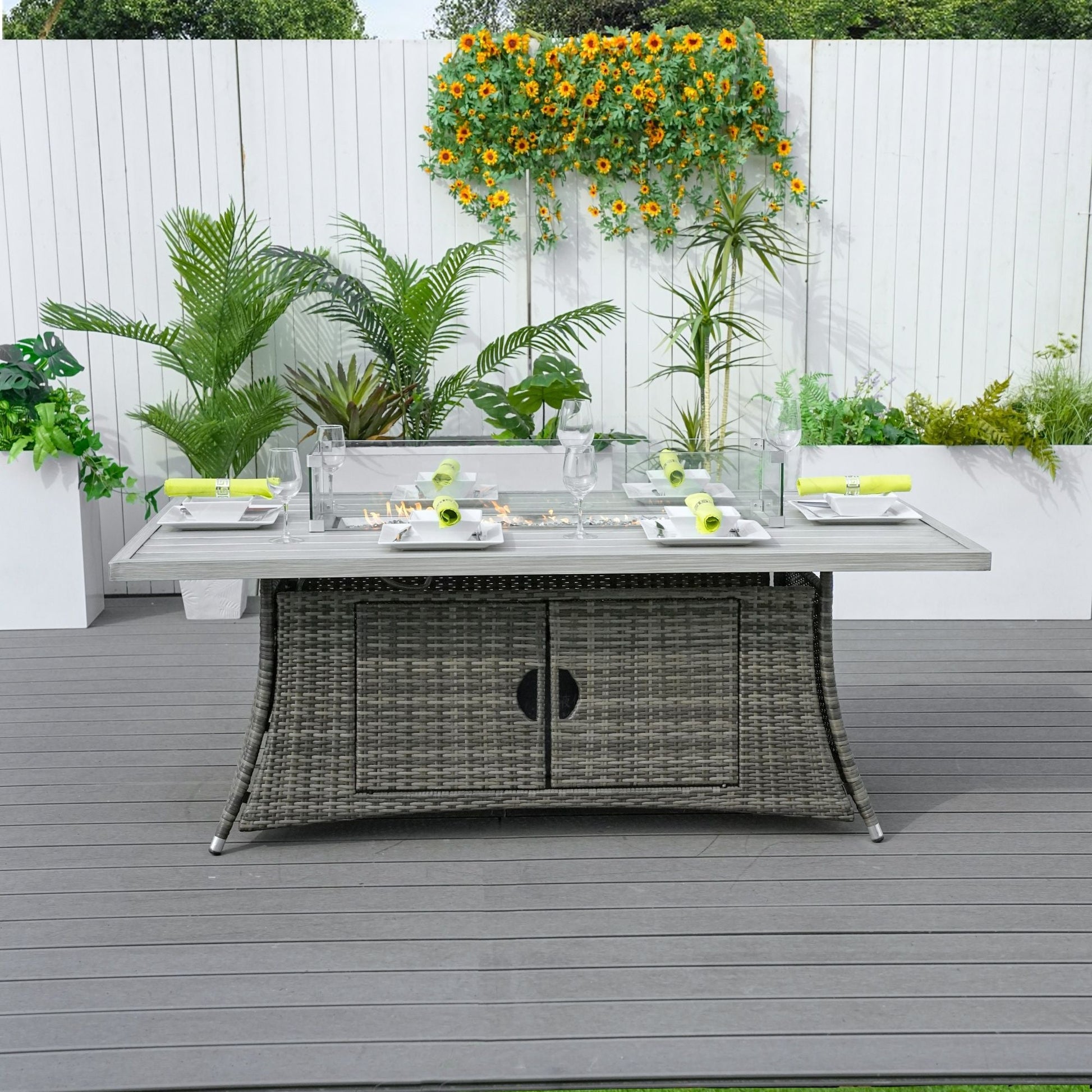 Direct Wicker PE Rattan and Aluminium Patio Dining Fire Pit Table (Table Only) - Renee Lane Company