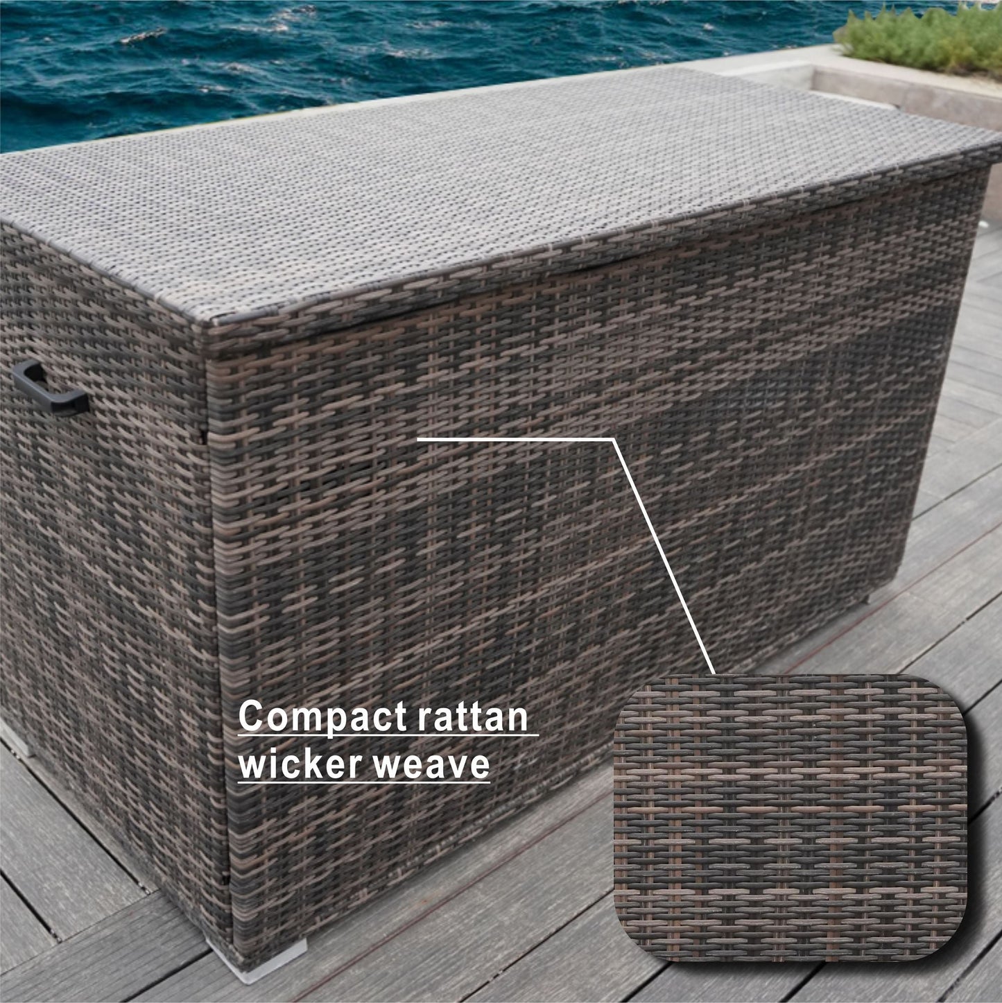 Direct Wicker Patio Brown Wicker Deck Box in Steel Frame with Storage Function - Renee Lane Company