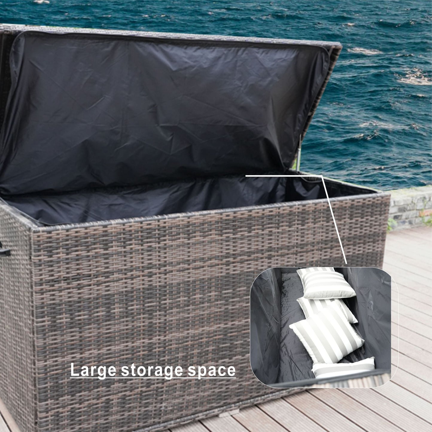 Direct Wicker Patio Brown Wicker Deck Box in Steel Frame with Storage Function - Renee Lane Company