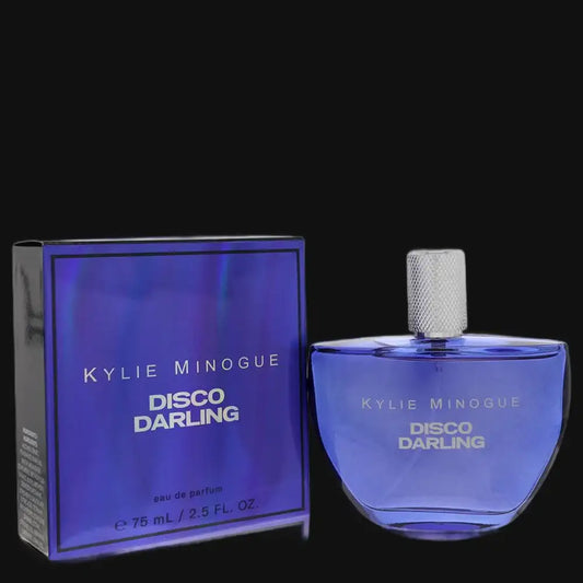 Kylie Minogue Disco Darling eau de parfum set: blue glass bottle with cap and box