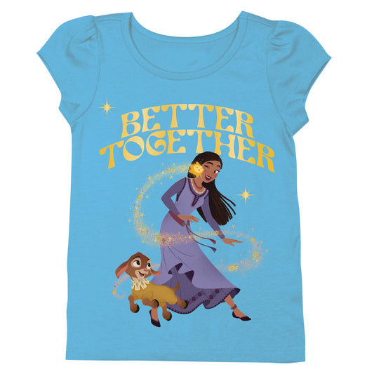 Disney Girls Wish Movie Asha Star & Valentino Short Sleeve T-Shirt-Sizes 2-16 Turquoise - Renee Lane Company