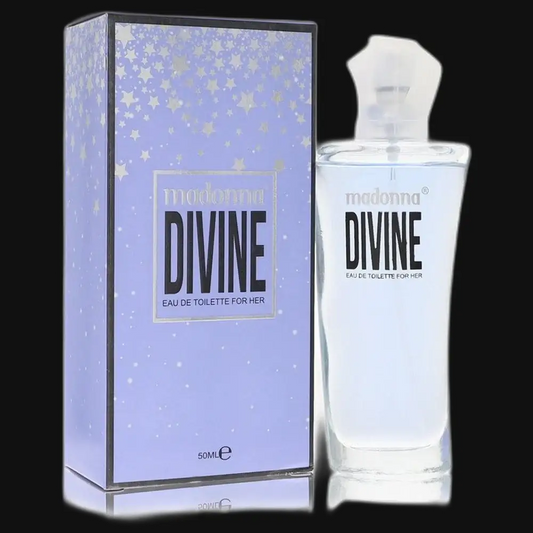 Women’s eau de toilette perfume set: lavender box and clear bottle with cap