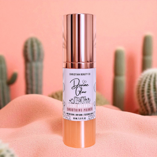 Christian Beauty Co smoothing primer bottle with rose-gold cap and printed label