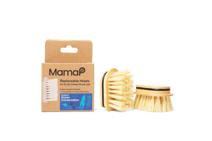 Packaging card with brand name and refill heads showing tan centers and light bristles