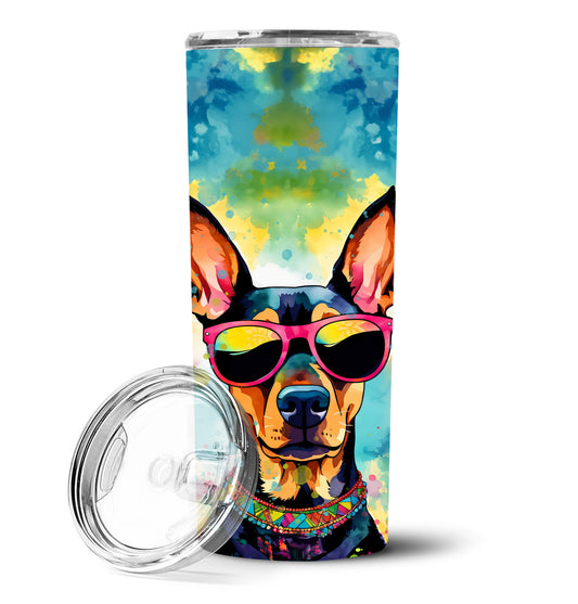 20 oz stainless steel tumbler with lid and straw, colorful doberman graphic