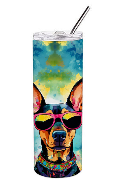 Doberman Pinscher Hippie Dawg Stainless Steel Skinny Tumbler Vacuum Double Walled Reusable Insulated Tumbler Travel Cup for Coffee Cocktails Gift with Lid, 20 oz - Renee Lane Company