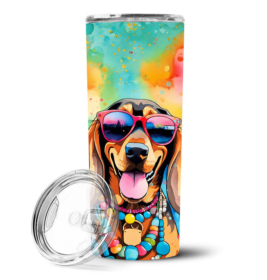 Vacuum insulated stainless steel skinny tumbler with lid and doberman graphic