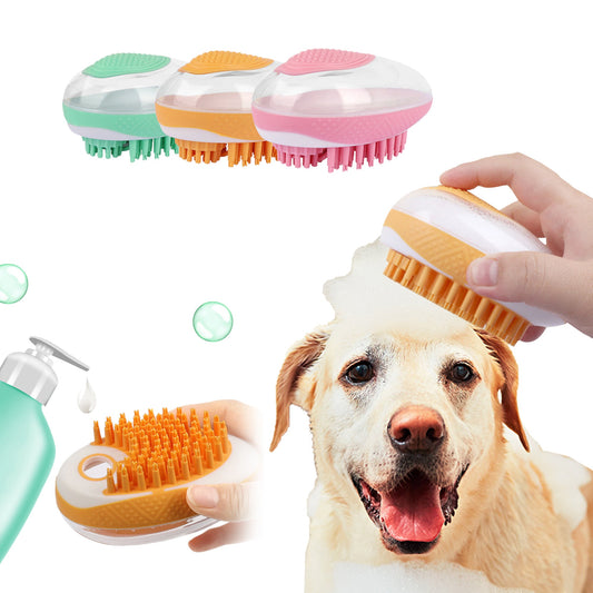 2-in-1 pet bath massage comb with soft silicone bristles, circular brush in pink/orange/green