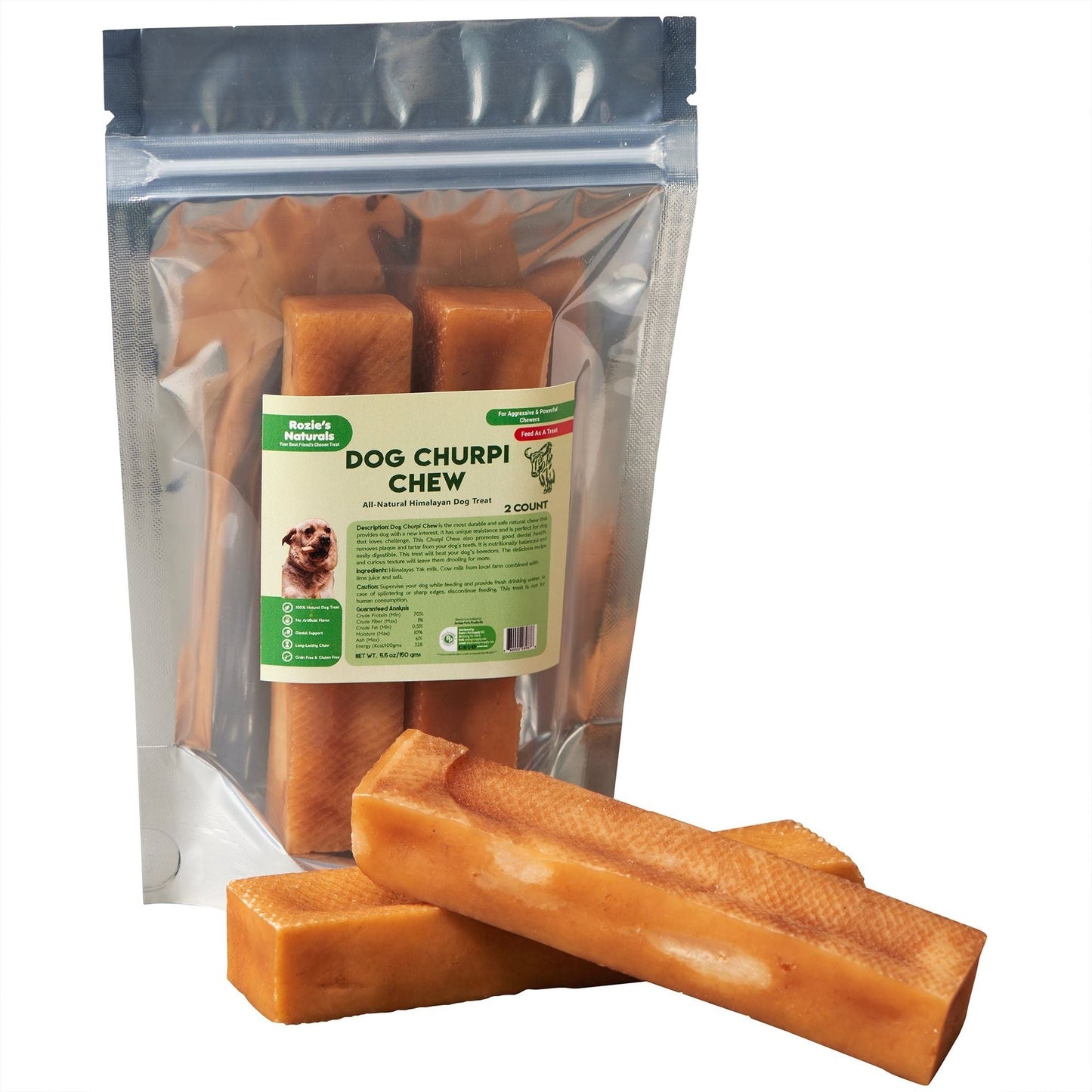 Dog Churpi Chew-100% Natural;  Himalayan Yak Cheese Churpi Dog Treat & Chews;  Grain-Free;  Gluten-Free;  Dental Chews;  2 Count;  Medium-5.5 oz - Renee Lane Company