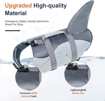 Dog Life Jacket Shark; Dog Lifesaver Vests with Rescue Handle for Small Medium and Large Dogs; Pet Safety Swimsuit Preserver for Swimming Pool Beach Boating - Renee Lane Company