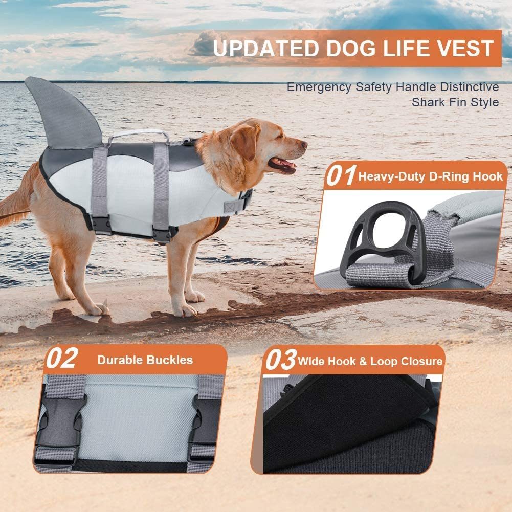 Dog Life Jacket Shark; Dog Lifesaver Vests with Rescue Handle for Small Medium and Large Dogs; Pet Safety Swimsuit Preserver for Swimming Pool Beach Boating - Renee Lane Company