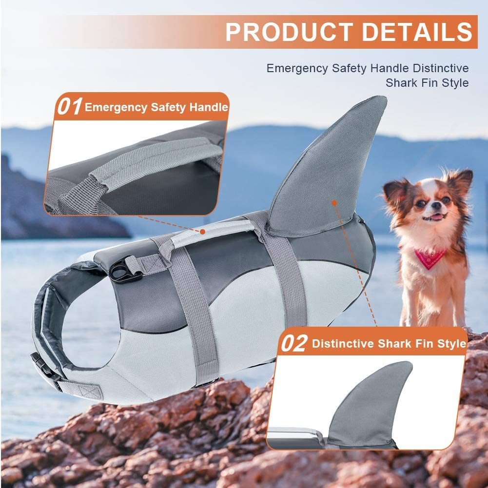 Dog Life Jacket Shark; Dog Lifesaver Vests with Rescue Handle for Small Medium and Large Dogs; Pet Safety Swimsuit Preserver for Swimming Pool Beach Boating - Renee Lane Company