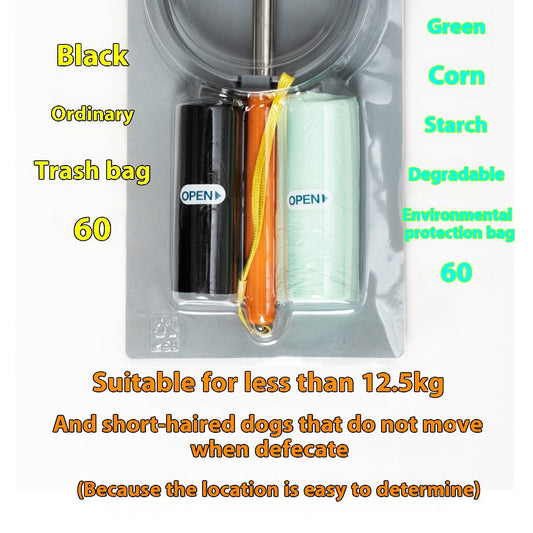 Biodegradable dog waste bags, black and light green, in sealed tray