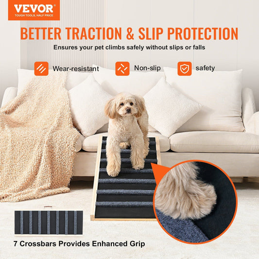Dog Ramp, Folding Pet Ramp for Bed, Adjustable Dog Ramp for Small, Large, Old Dogs & Cats, Wooden Pet Ramp with 39.3" Long Ramp, Adjustable from 15" to 22", Suitable for Couch, Sofa, Car - Renee Lane Company