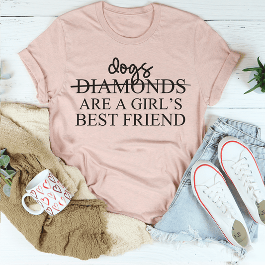 Peach graphic T-shirt with Dogs Diamonds are a girl’s best friend slogan
