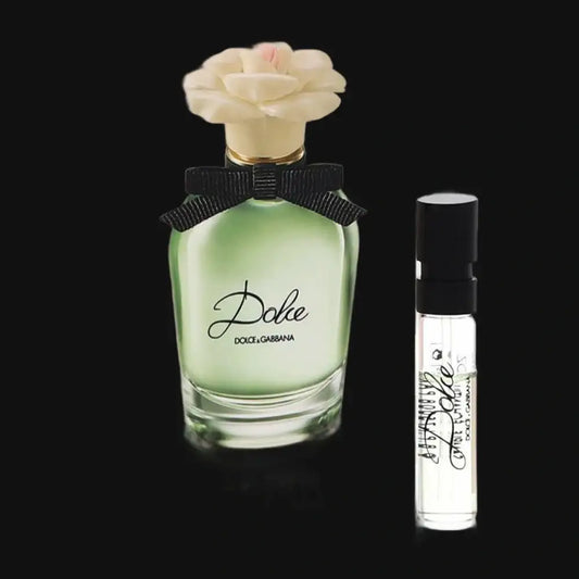 Dolce & Gabbana women's perfume bottle with spray vial, green glass and black ribbon