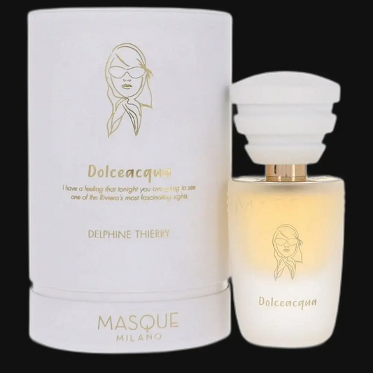 Dolceacqua women's perfume bottle with cap, beside matching gift box