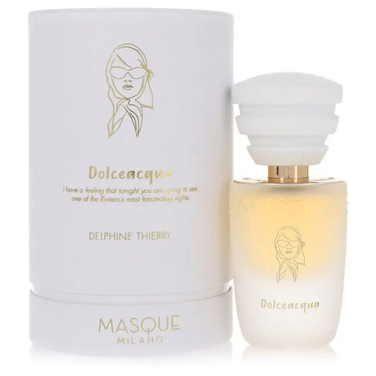 Women’s Dolceacqua perfume bottle with cap and frosted box, front view