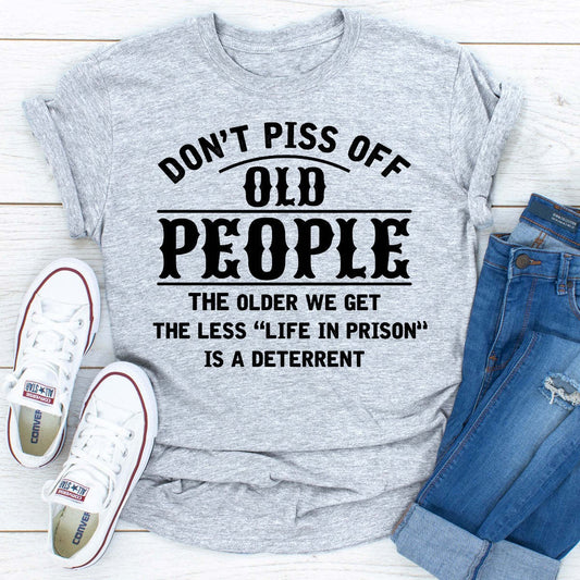 Sport grey crew-neck T-shirt with large 'OLD PEOPLE' slogan graphic