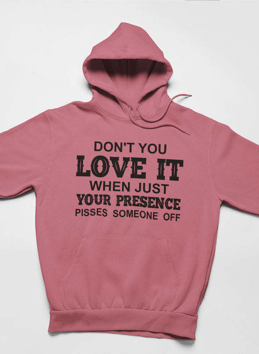 Mauve hoodie with front graphic text and kangaroo pocket
