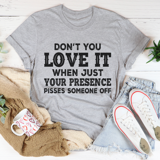 Heather gray crewneck short-sleeve T-shirt with large distressed quote graphic
