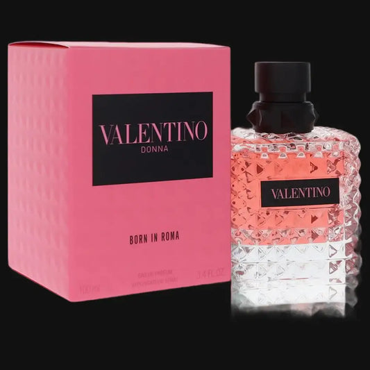 Valentino Donna Born in Roma eau de parfum: pink box and bottle with black cap