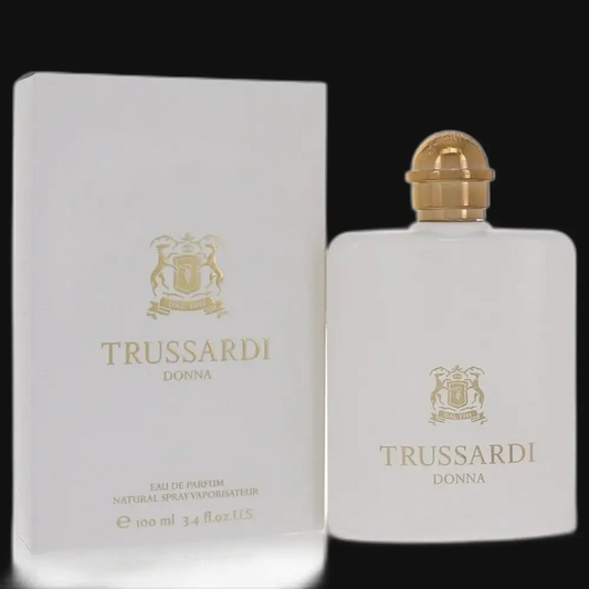 Women’s Eau de Parfum set: white box and Trussardi Donna bottle, gold cap