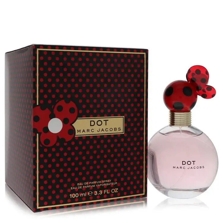 Dot by Marc Jacobs perfume box with pink bottle and red ladybug-style accents