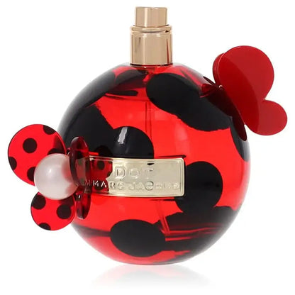 Dot by Marc Jacobs perfume bottle, glossy red-and-black sphere with gold spray top