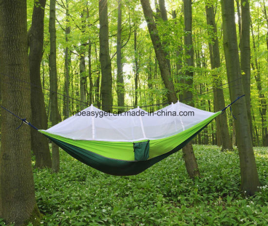 Double Camping Hammock with Mosquito Net Nylon Fabric Hammock for Beach, Traveling, Hiking, Mountain, Adventure, Outdoor Jungle - Renee Lane Company