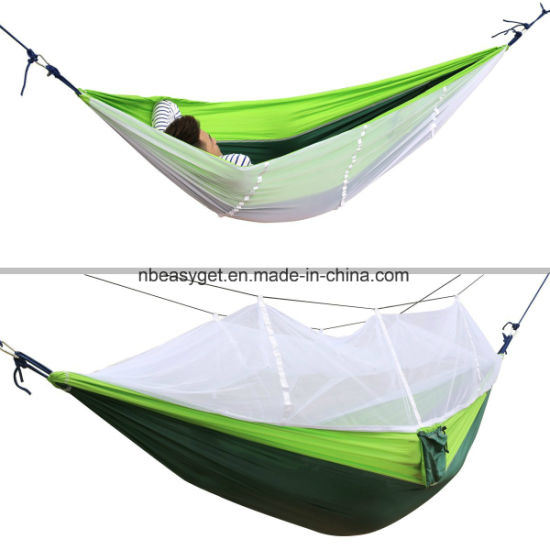 Double Camping Hammock with Mosquito Net Nylon Fabric Hammock for Beach, Traveling, Hiking, Mountain, Adventure, Outdoor Jungle - Renee Lane Company