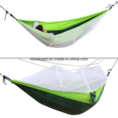 Double Camping Hammock with Mosquito Net Nylon Fabric Hammock for Beach, Traveling, Hiking, Mountain, Adventure, Outdoor Jungle - Renee Lane Company