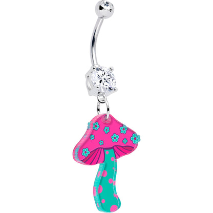 Double Gem Funky Floral Mushroom Dangle Belly Ring by Onyx O - Renee Lane Company