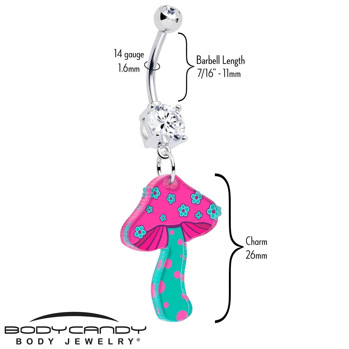 Double Gem Funky Floral Mushroom Dangle Belly Ring by Onyx O - Renee Lane Company