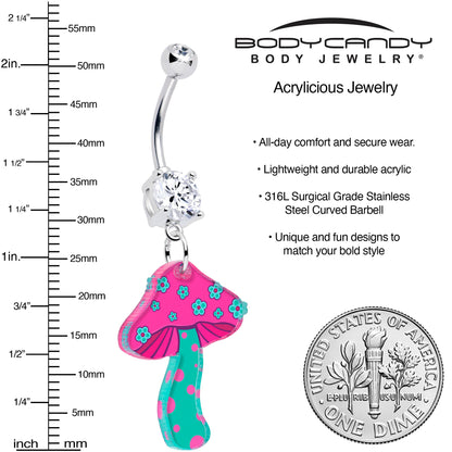 Double Gem Funky Floral Mushroom Dangle Belly Ring by Onyx O - Renee Lane Company