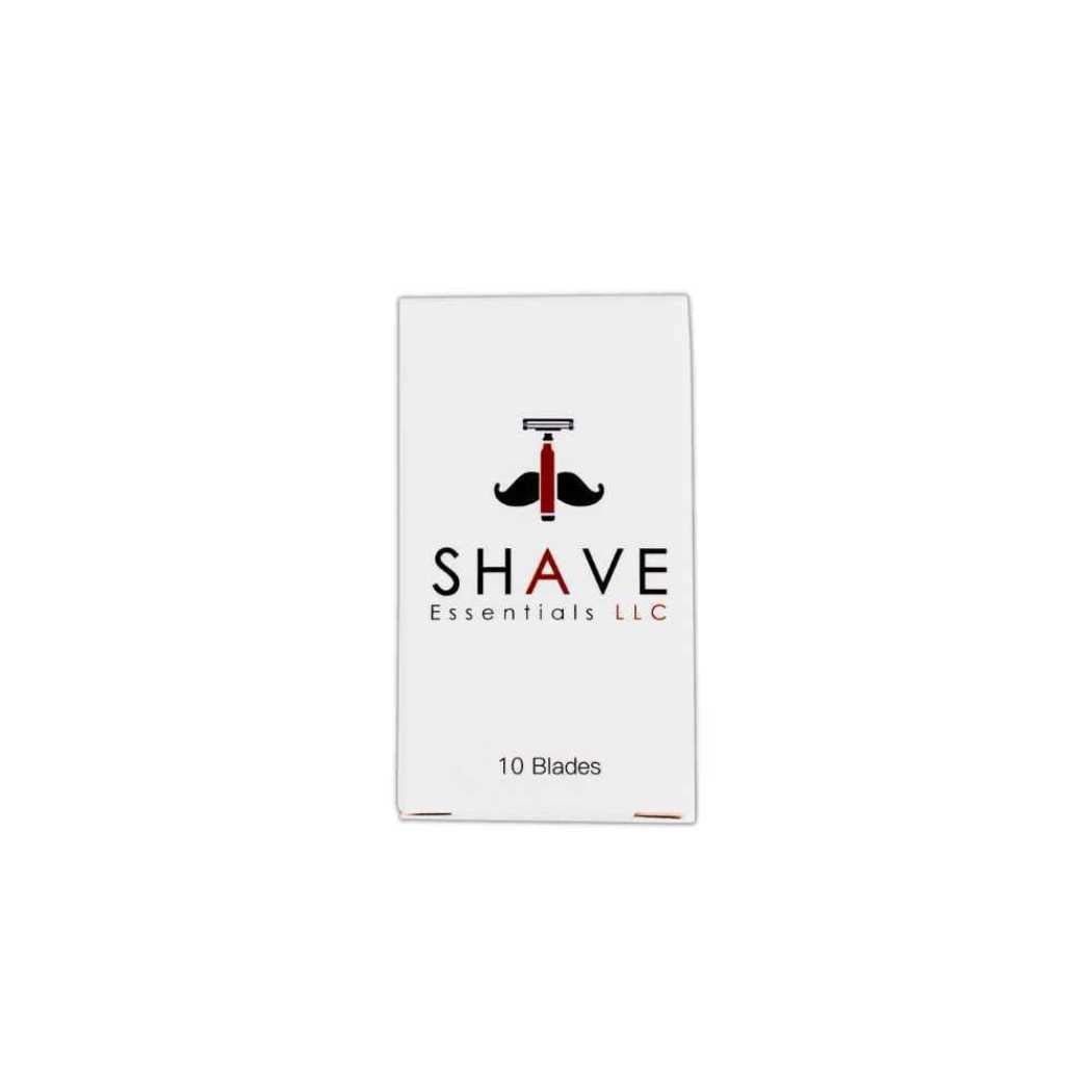 Safety razor blade pack with SHAVE Essentials LLC logo, 10 blades