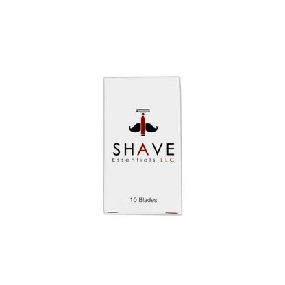 Safety razor blade pack with SHAVE Essentials LLC logo, 10 blades